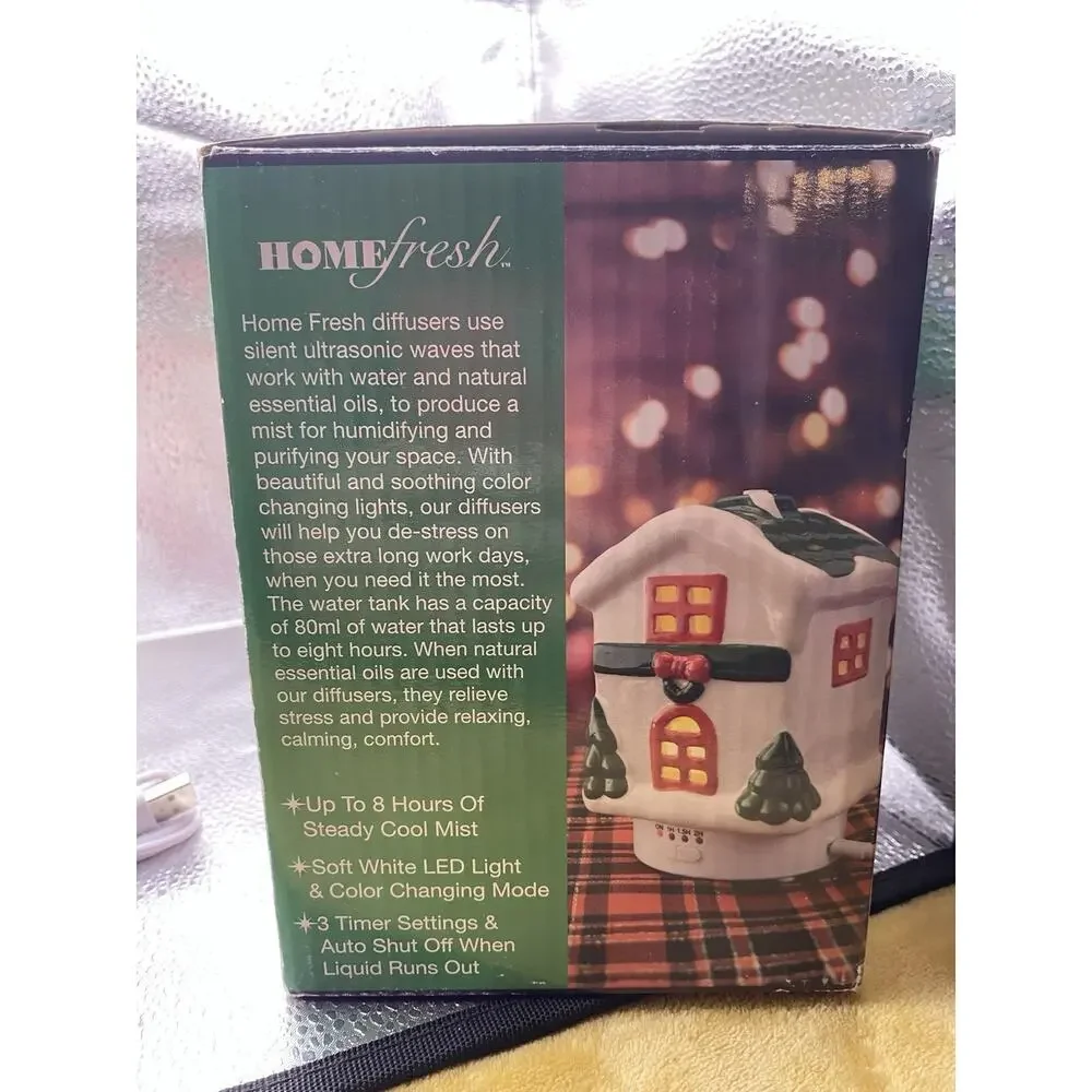 HOME FRESH Essential Oil Diffuser Ceramic Gingerbread House USB Cool Mist Timer